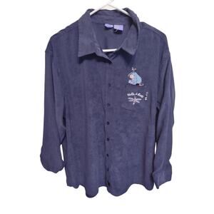 Vintage NWOT Eeyore Pooh Button Up Shirt‎ XL Faux Suede Feel Classic Oversized